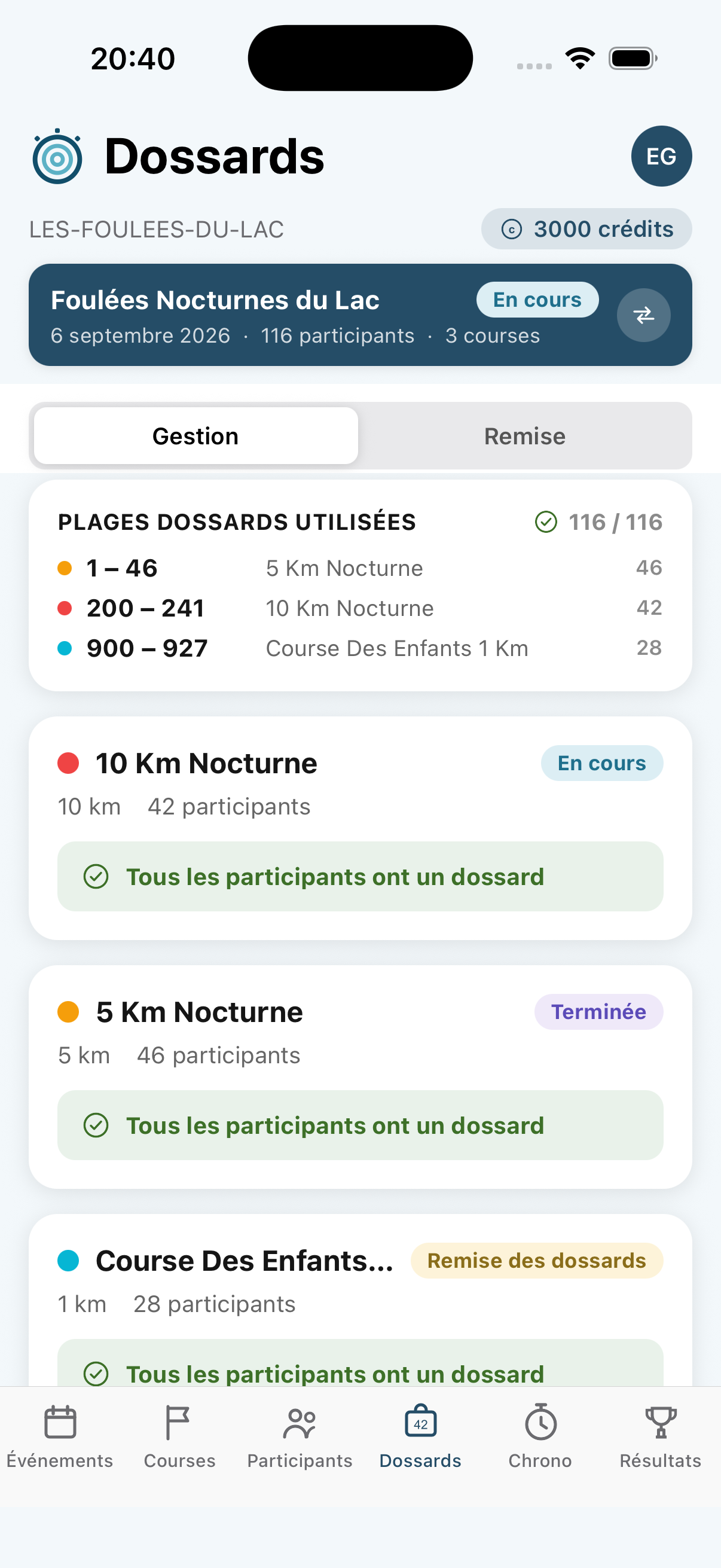 Gestion des dossards dans Smartiming